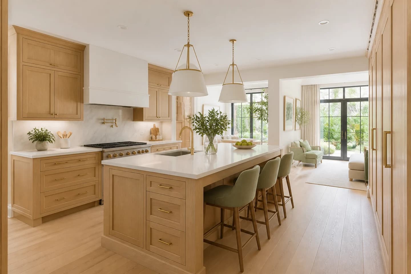 Orlando kitchen remodel with white-oak cabinets and a large quartz island